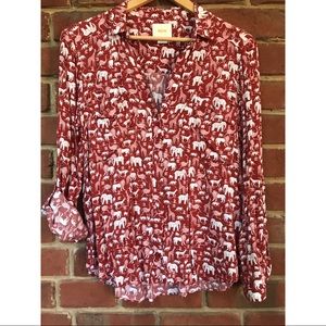 Anthro Maeve Casia Henley Safari Animal Print Top